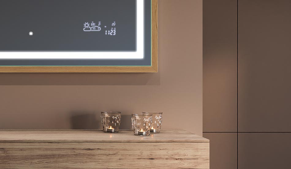 Spogulis melnā loft stila rāmī modernām un minimālisma stilā iekārtotām vannas istabām | ARTFORMA