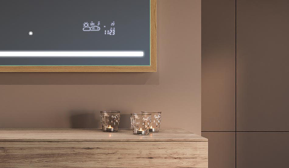 Spogulis melnā loft stila rāmī modernām un minimālisma stilā iekārtotām vannas istabām | ARTFORMA