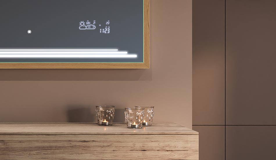 Spogulis melnā loft stila rāmī modernām un minimālisma stilā iekārtotām vannas istabām | ARTFORMA