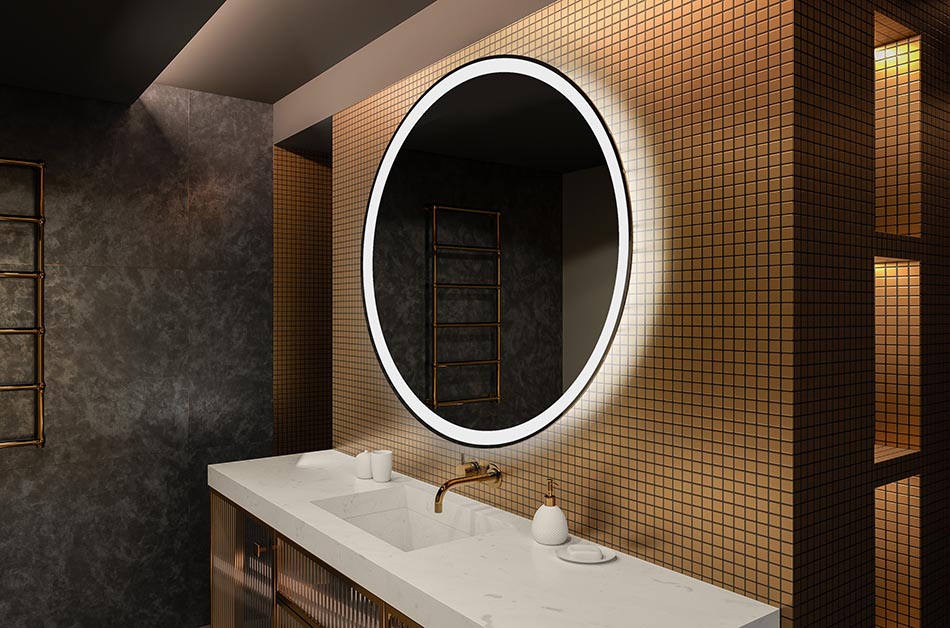 Apaļais LED spogulis ar apgaismojumu, kas ideāli piemērots atmosfēriskiem interjeriem | ARTFORMA