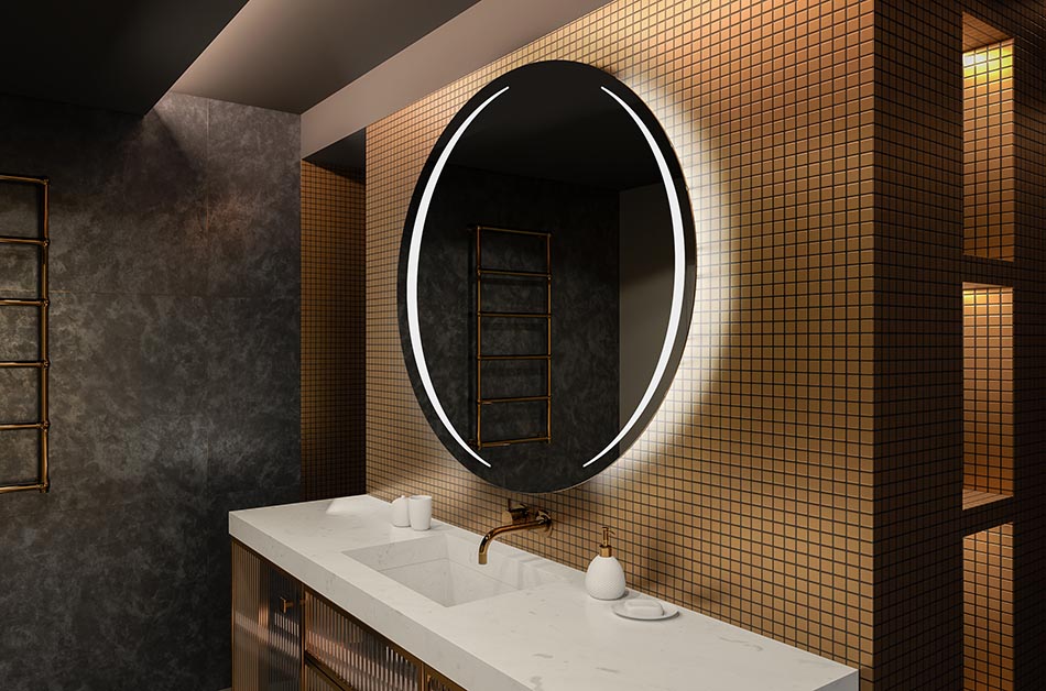 Apaļais LED spogulis ar apgaismojumu, kas ideāli piemērots atmosfēriskiem interjeriem | ARTFORMA