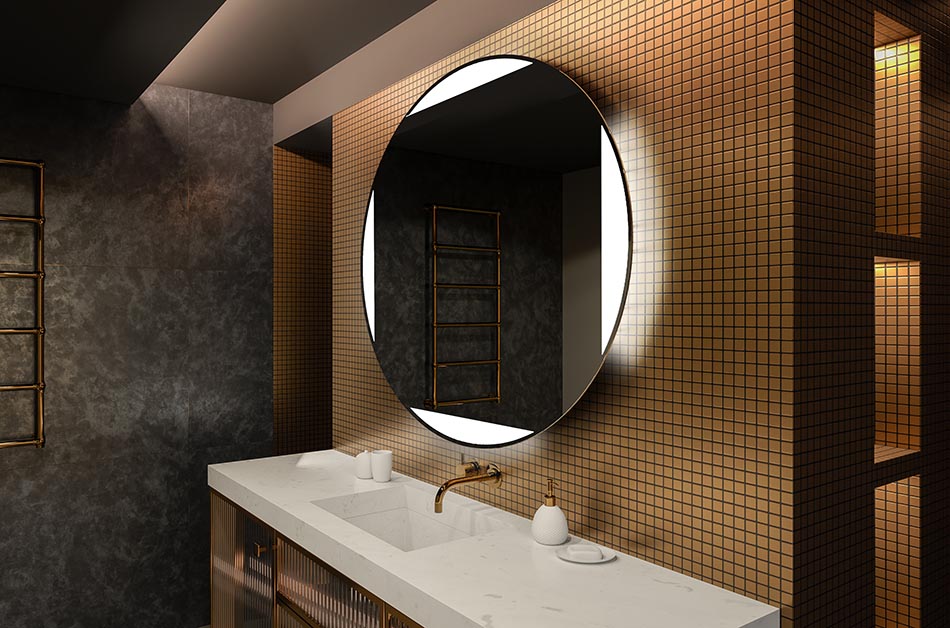 Apaļais LED spogulis ar apgaismojumu, kas ideāli piemērots atmosfēriskiem interjeriem | ARTFORMA