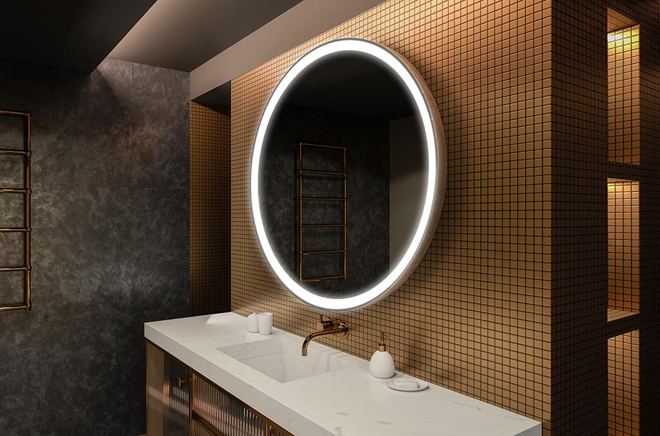 Moderns apaļais spogulis ar maigu LED apgaismojumu premium stilā | ARTFORMA