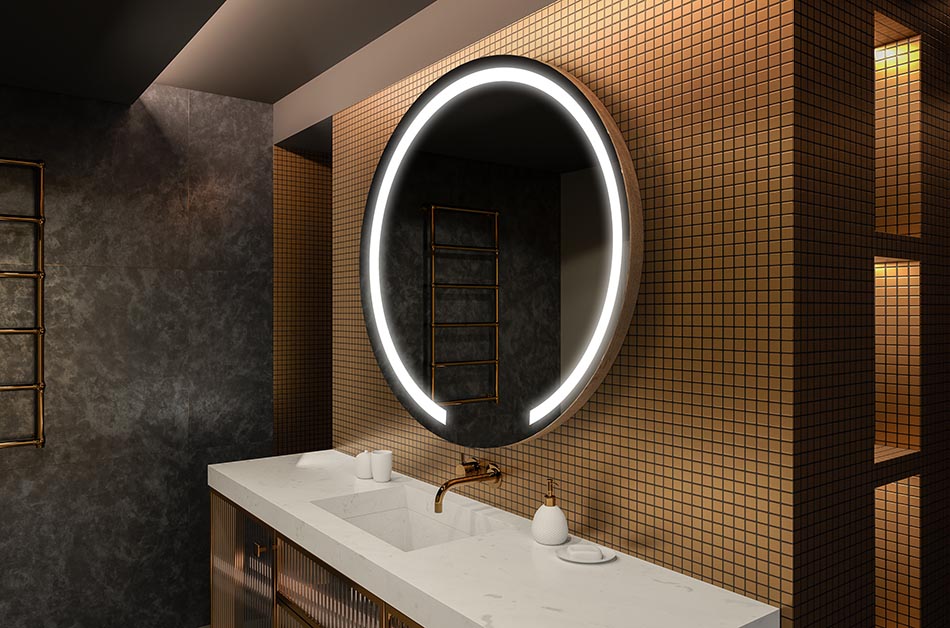 Moderns apaļais spogulis ar maigu LED apgaismojumu premium stilā | ARTFORMA