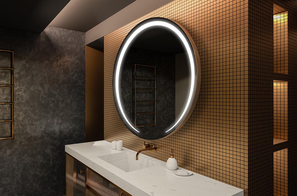 Moderns apaļais spogulis ar maigu LED apgaismojumu premium stilā | ARTFORMA