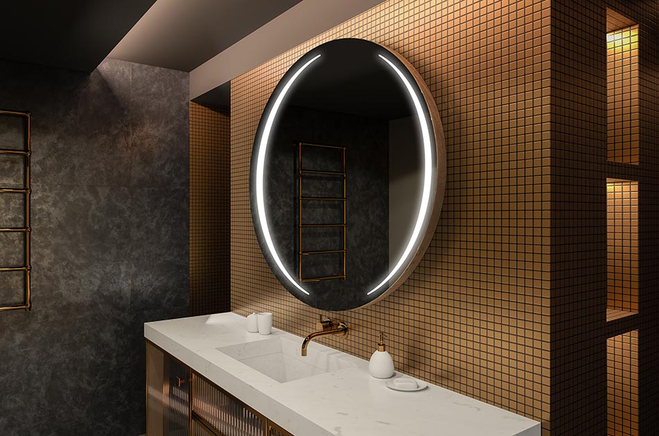 Moderns apaļais spogulis ar maigu LED apgaismojumu premium stilā | ARTFORMA