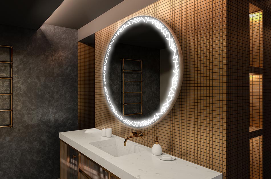 Moderns apaļais spogulis ar maigu LED apgaismojumu premium stilā | ARTFORMA