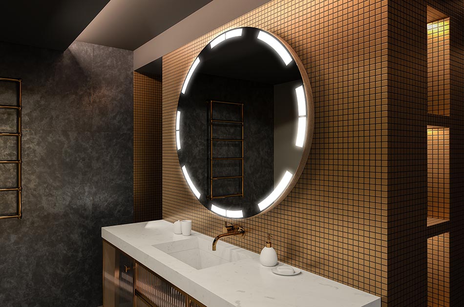 Moderns apaļais spogulis ar maigu LED apgaismojumu premium stilā | ARTFORMA