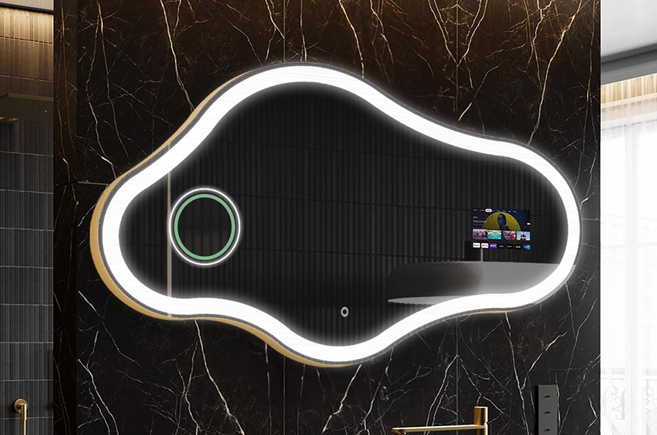 Neregulārs LED spogulis ar laika prognozes displeju un skārienjūtīgu paneli | ARTFORMA