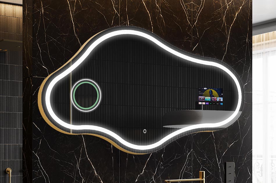 Neregulārs LED spogulis ar laika prognozes displeju un skārienjūtīgu paneli | ARTFORMA