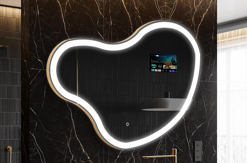 Neregulārs LED spogulis ar laika prognozes displeju un skārienjūtīgu paneli | ARTFORMA