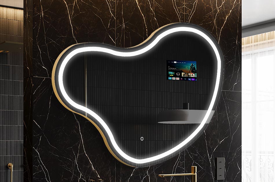 Neregulārs LED spogulis ar laika prognozes displeju un skārienjūtīgu paneli | ARTFORMA