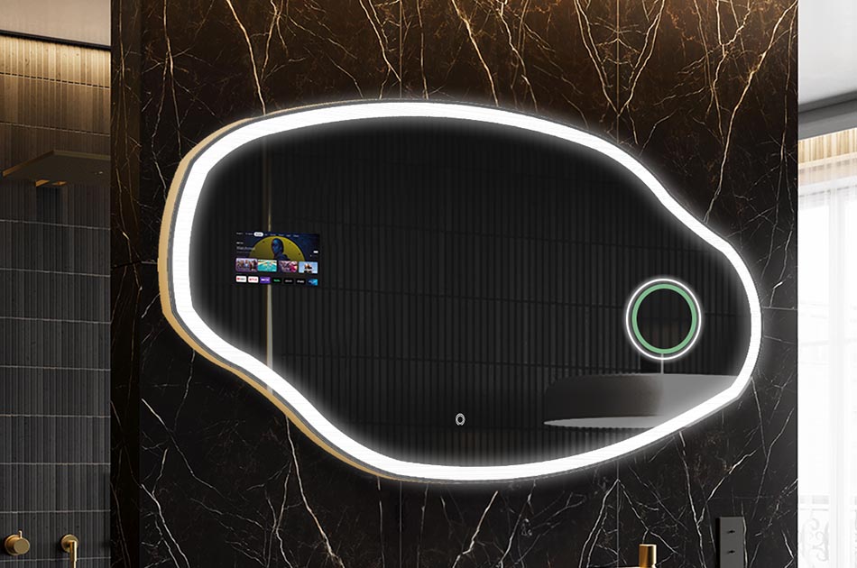 Neregulārs LED spogulis ar laika prognozes displeju un skārienjūtīgu paneli | ARTFORMA