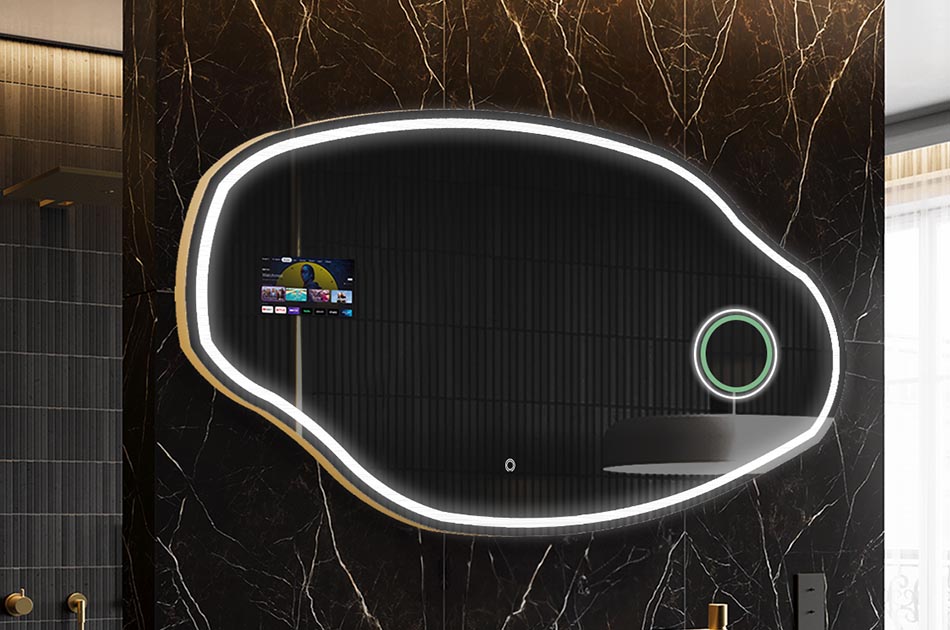 Neregulārs LED spogulis ar laika prognozes displeju un skārienjūtīgu paneli | ARTFORMA