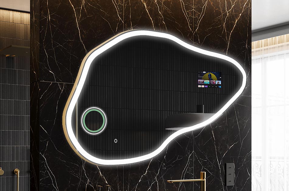 Neregulārs LED spogulis ar laika prognozes displeju un skārienjūtīgu paneli | ARTFORMA