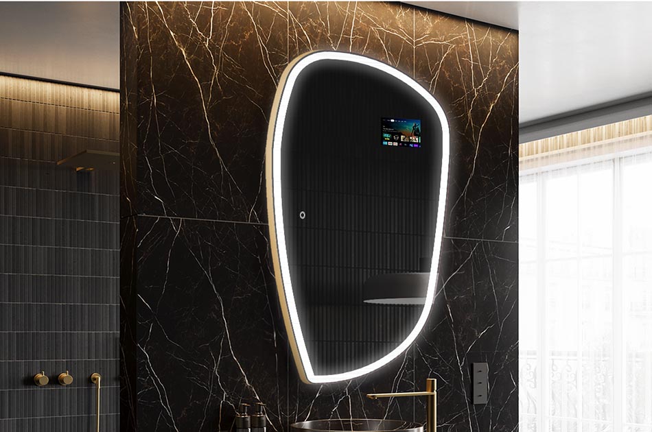Neregulārs LED spogulis ar laika prognozes displeju un skārienjūtīgu paneli | ARTFORMA