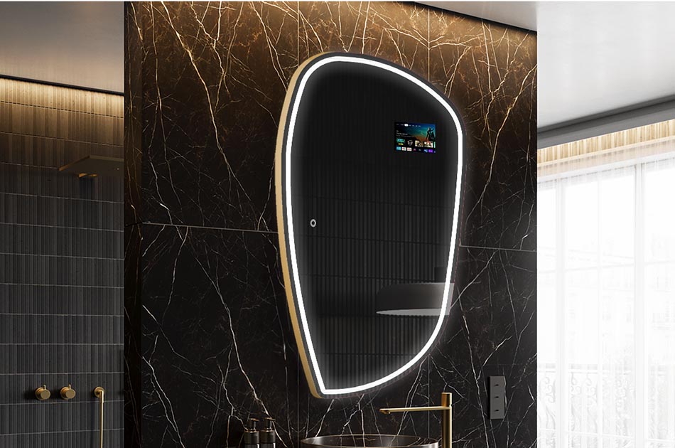 Neregulārs LED spogulis ar laika prognozes displeju un skārienjūtīgu paneli | ARTFORMA
