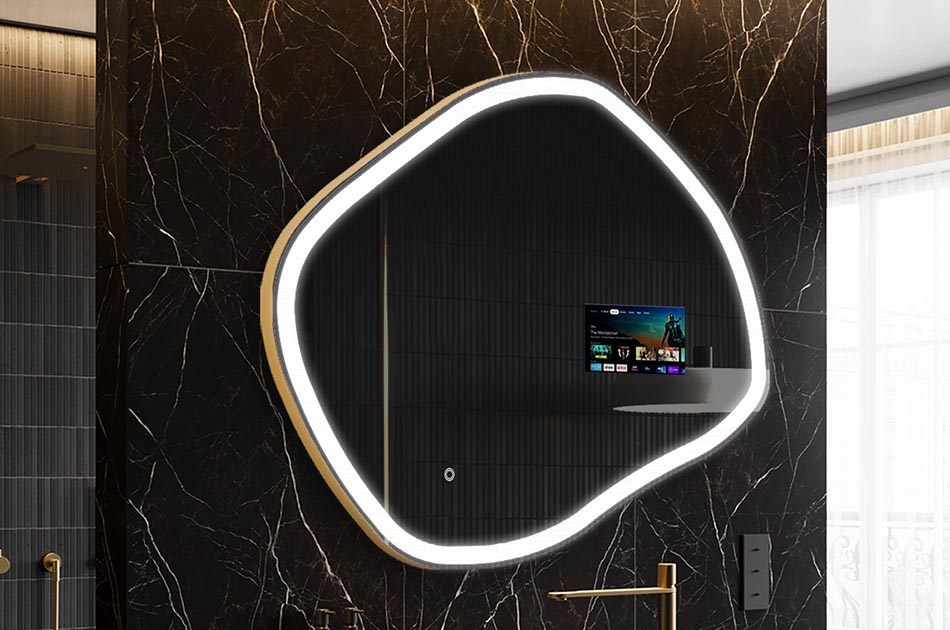 Neregulārs LED spogulis ar laika prognozes displeju un skārienjūtīgu paneli | ARTFORMA