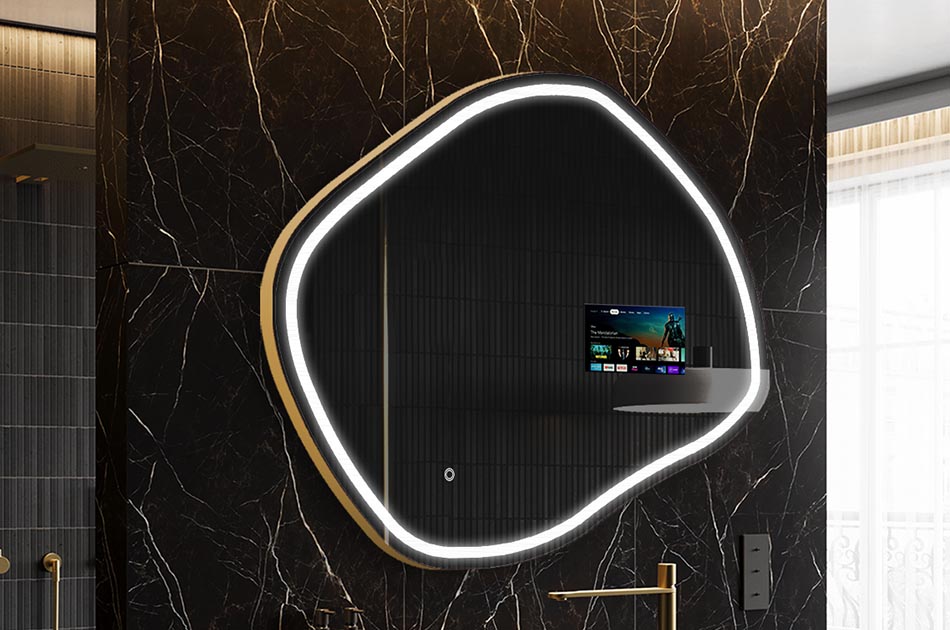 Neregulārs LED spogulis ar laika prognozes displeju un skārienjūtīgu paneli | ARTFORMA