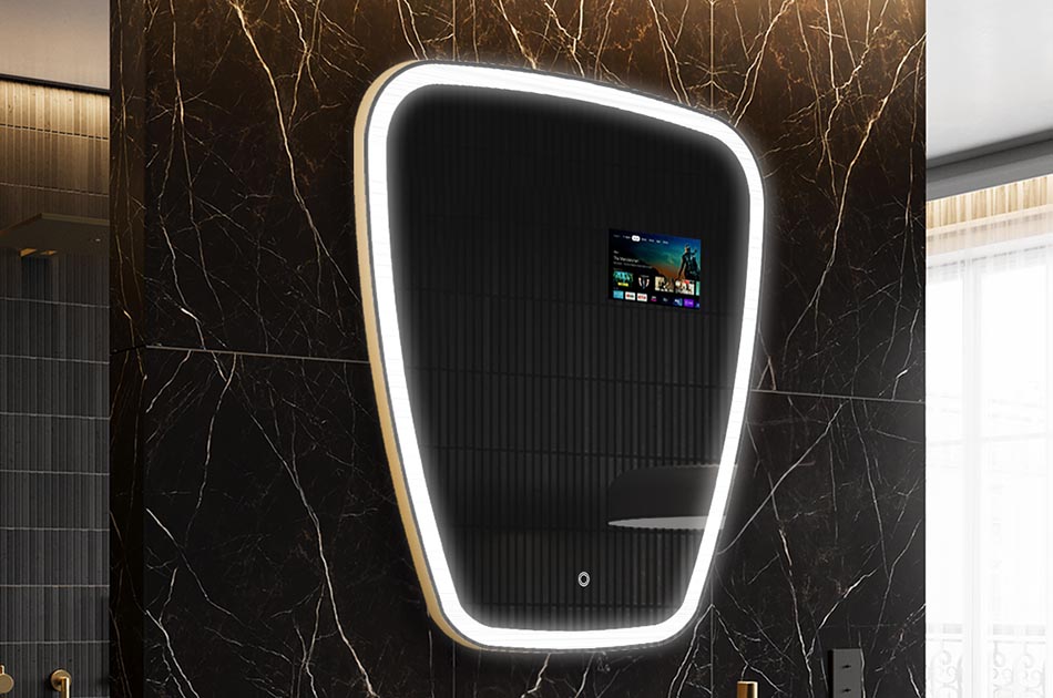 Neregulārs LED spogulis ar laika prognozes displeju un skārienjūtīgu paneli | ARTFORMA