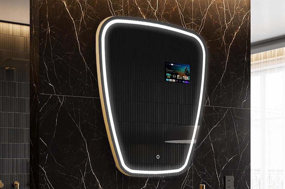 Neregulārs LED spogulis ar laika prognozes displeju un skārienjūtīgu paneli | ARTFORMA