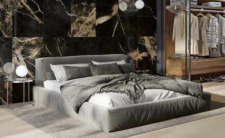 Glazēts grīdas keramikas flīzes „Pierre Black“ 120x120 cm, melnas, spīdīgas, ar zelta dzīslu, rektificētas A4H197