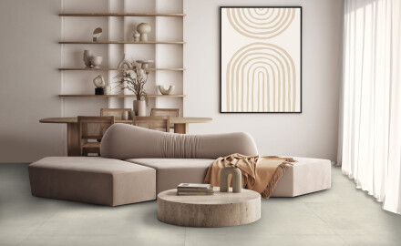 Glazēti grīdas flīzes 60x120 cm, gaiši pelēkas, betona krāsā, matētas, rektificētas A4H302 Massive Snow