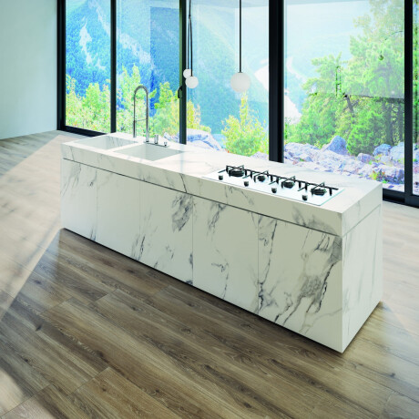 Lielformāta gres flīze 120x270 cm ar pelēkām vēnām, matēta, rektificēta A4H463 Calacatta #12