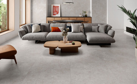 Grīdas flīzes 100x100, šķērsgriezuma travertīns, matēts, pelēks A4H497 Chrono Grey
