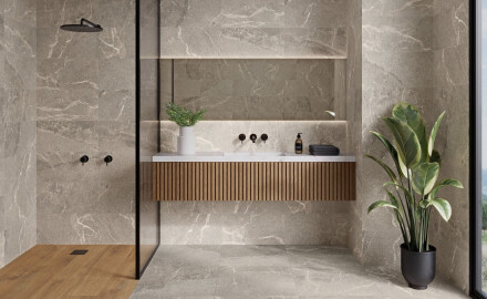 Akmens flīzes ar vēnām grīdai, 100x100, matētas, pelēkas A4H506 Volterra Grey