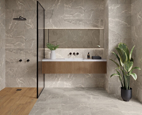 Akmens flīzes ar vēnām grīdai, 100x100, matētas, pelēkas A4H506 Volterra Grey