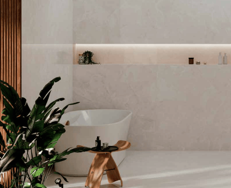 Lielformāta keramikas flīzes 100x100, marmora imitācija ar vēnām, spīdīgas, A4H941 Saffire Cream