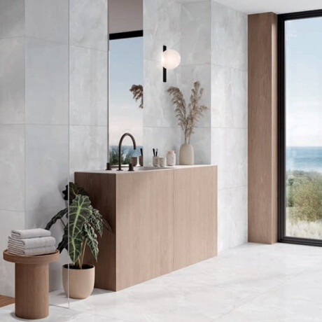 Lielformāta keramikas flīzes 100x100, marmora imitācija ar vēnām, spīdīgas, A4H944 Saffire Pearl #6
