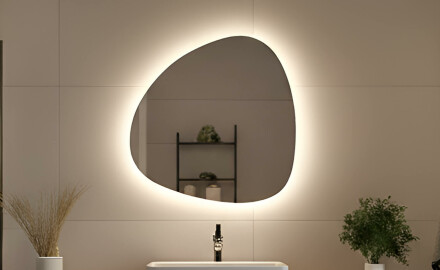 Neregulāras formas dekoratīvs LED apgaismots spogulis 54x54 cm ar neitrālu gaismu 4500K