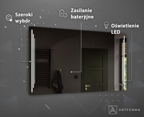 Prostokątne Lustro LED Na Baterie Podświetlane L27  Do Łazienki #4
