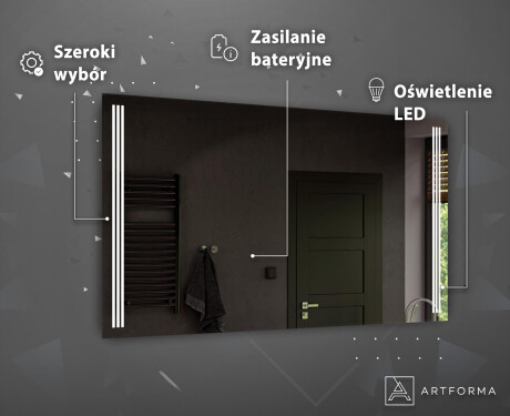 Prostokątne Lustro LED Na Baterie Podświetlane L131  Do Łazienki #4