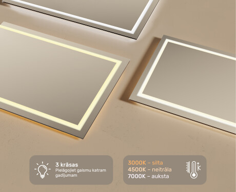 Prostokątne Lustro Łazienkowe Podświetlane 120x70cm z zimną barwą LED 7000K, ciepłą barwą 3000K lub barwą neutralną 4500K #3