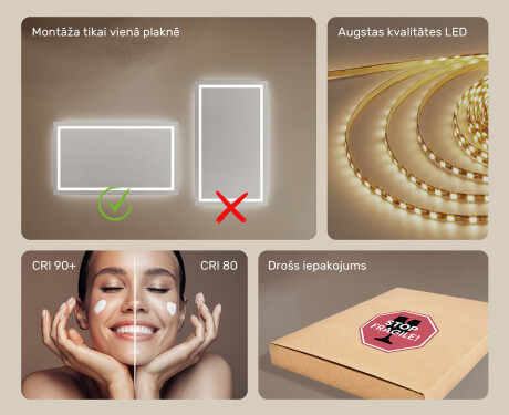 Prostokątne Lustro Łazienkowe Podświetlane 120x70cm z zimną barwą LED 7000K, ciepłą barwą 3000K lub barwą neutralną 4500K #5
