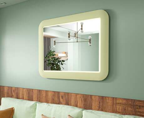 Noapaļots LED spogulis spīdīgā MDF rāmī L305
