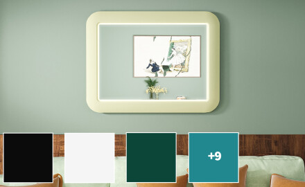 Noapaļots LED spogulis spīdīgā MDF rāmī L305