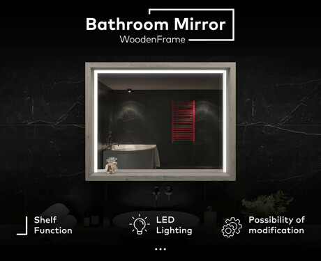 Vannas istabas spogulis ar LED gaismu WoodenFrame #2