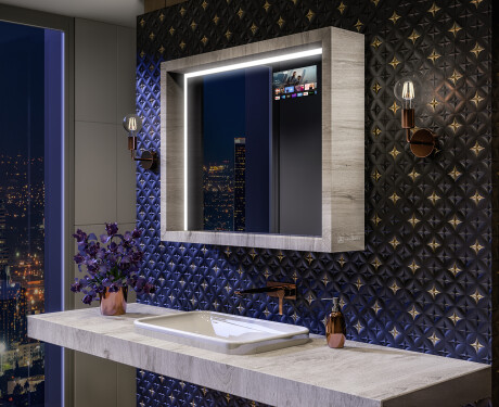 LED vannasistabas spogulis ar WoodenFrame rāmi Oslo ozola krāsā