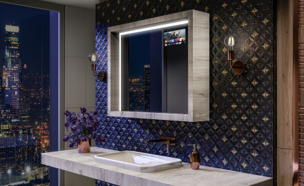 LED vannasistabas spogulis ar WoodenFrame rāmi Oslo ozola krāsā