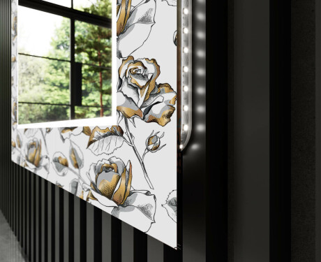 Podświetlane lustro dekoracyjne LED do przedpokoju - Golden Flowers #9