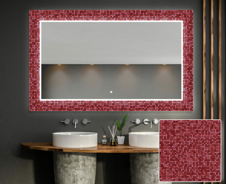 Podświetlane lustro dekoracyjne do łazienki - Red Mosaic
