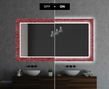 Podświetlane lustro dekoracyjne do łazienki - Red Mosaic #6