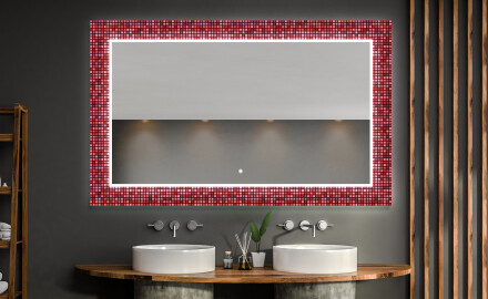 Podświetlane lustro dekoracyjne do łazienki - Red Mosaic