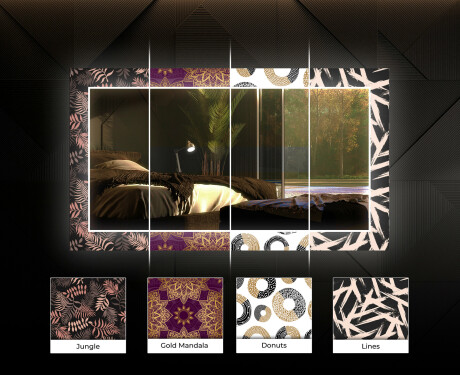 Podświetlane lustro prostokątne LED dekoracyjne do jadalni - Geometric Patterns #5