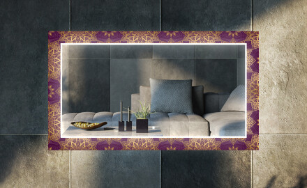Podświetlane lustro dekoracyjne LED do salonu - Gold Mandala