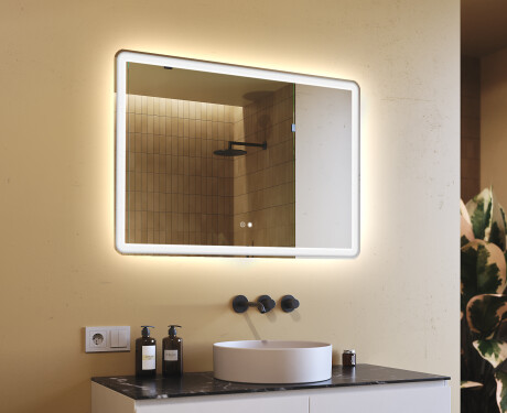 Dizaina LED vannas istabas spogulis 100x70cm ar dubultkrāsu, skārienjutīgo slēdzi, atdalītāju, Bluetooth skaļruni - L141